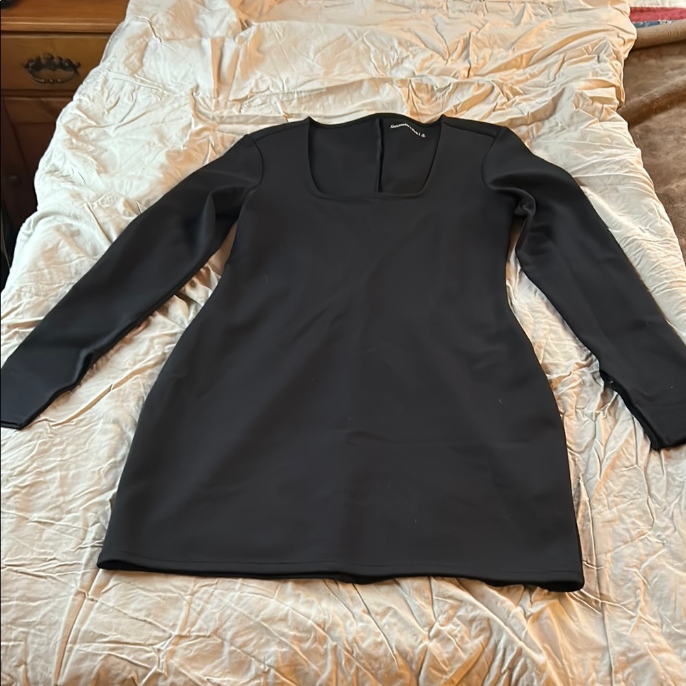 Black Sheath Long Sleeve Scoop Neck Dress
